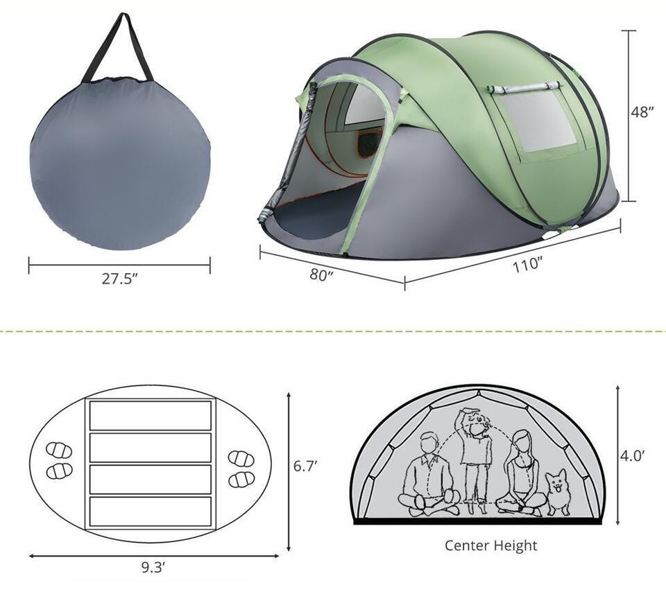 4 Person Pop Up Camping Tent - Waterproof and  Automatic Instant Setup