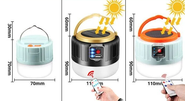 Camping Lights -  USB & Solar Rechargeable Tent Lights with Remote Control