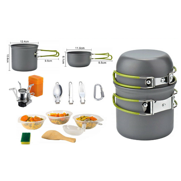 Ultralight Portable Picnic Cookware Set - Outdoor Pot Pan,  Stove Set with Piezo Ignition & Cookware