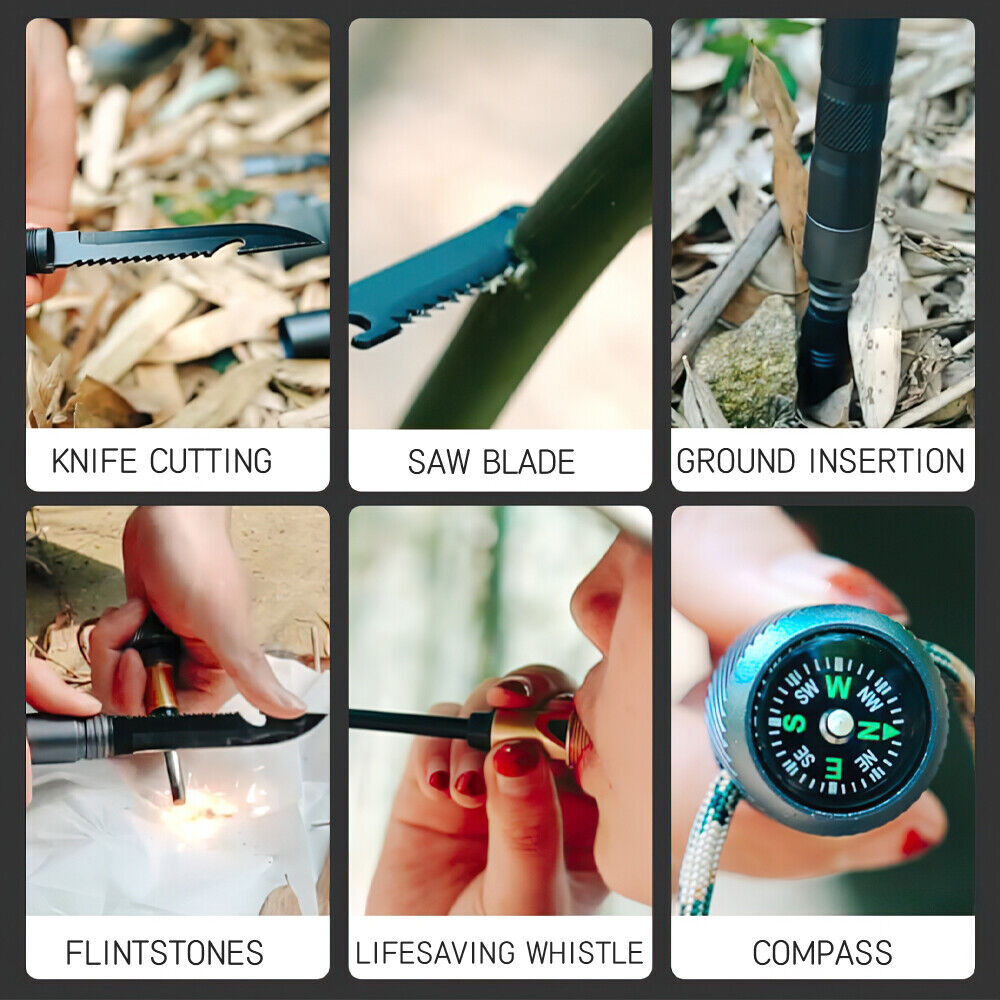 Tactical Trekking Poles Survival Walking Cane Camping Hiking Stick Alpenstock